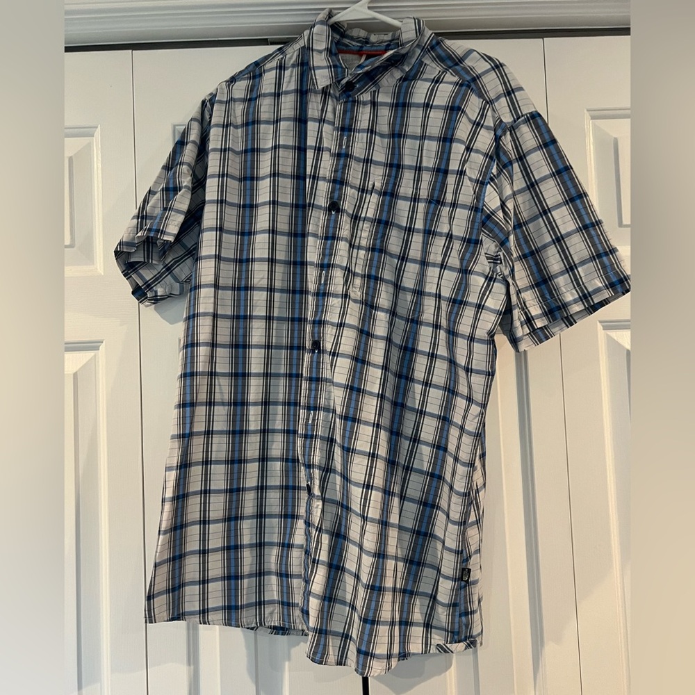 The North Face Men's Blue and White Plaid Shirt